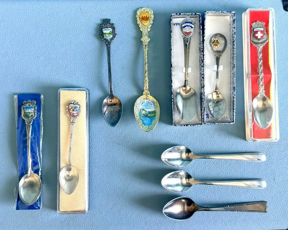Vintage Souvenir & 2 Solid Silver Demitasse Spoon 10-Piece Estate Lot